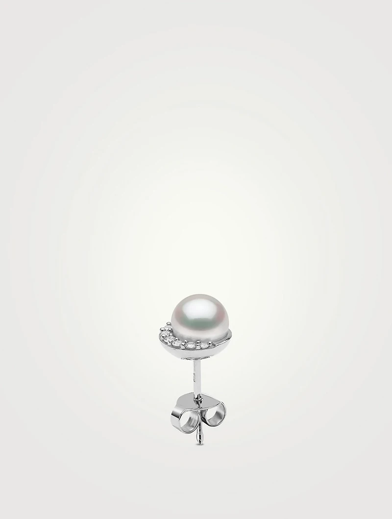 Trend 18K White Gold Freshwater Pearl And Diamond Stud Earrings