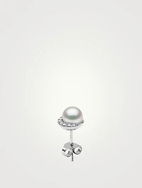 Trend 18K White Gold Freshwater Pearl And Diamond Stud Earrings