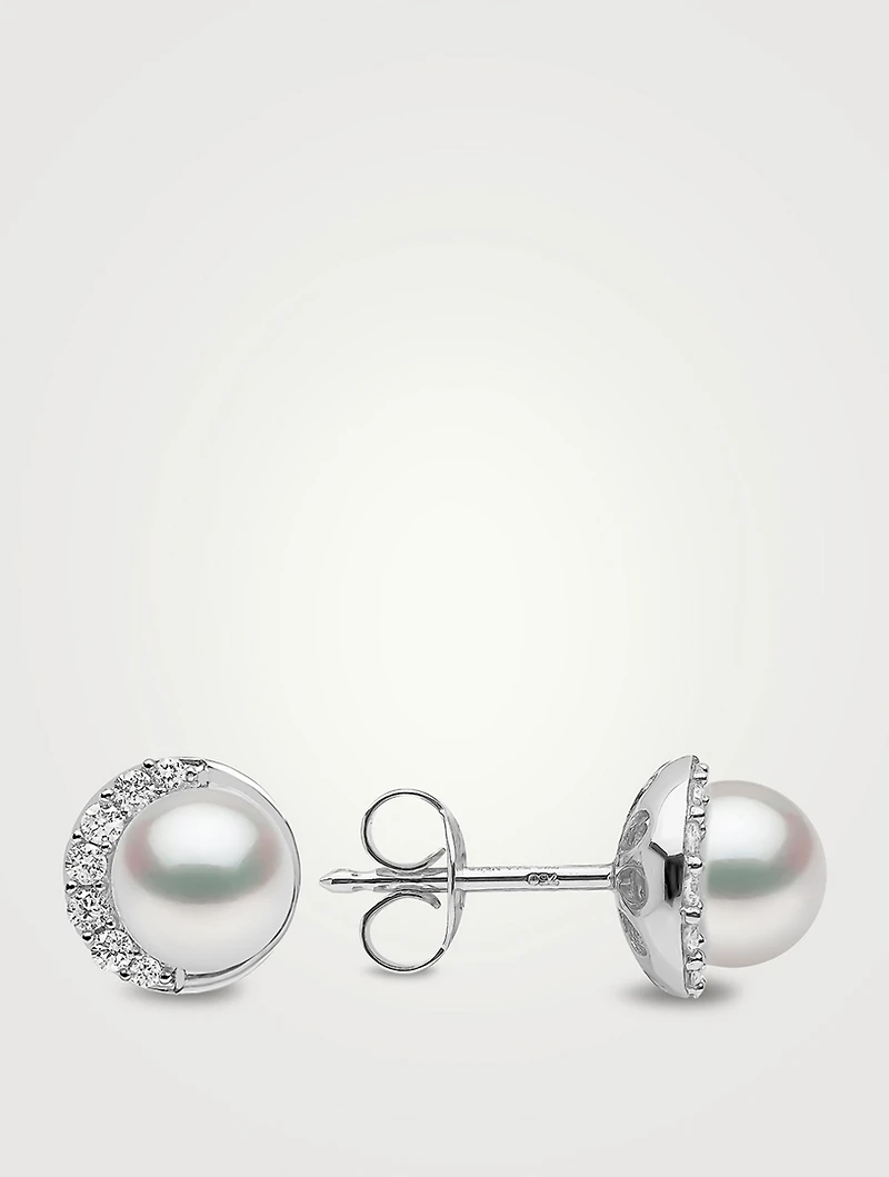 Trend 18K White Gold Freshwater Pearl And Diamond Stud Earrings