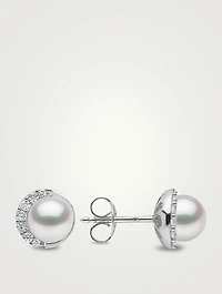 Trend 18K White Gold Freshwater Pearl And Diamond Stud Earrings