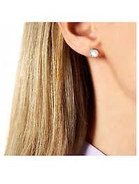 Trend 18K White Gold Freshwater Pearl And Diamond Stud Earrings