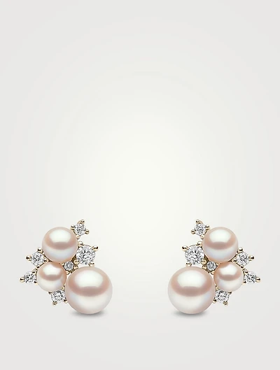 Trend 18K Gold Freshwater Pearl And Diamond Stud Earrings