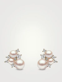 Trend 18K Gold Freshwater Pearl And Diamond Stud Earrings
