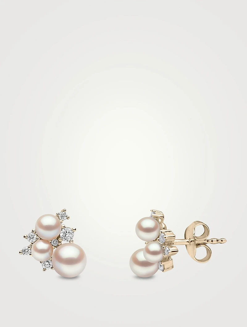 Trend 18K Gold Freshwater Pearl And Diamond Stud Earrings