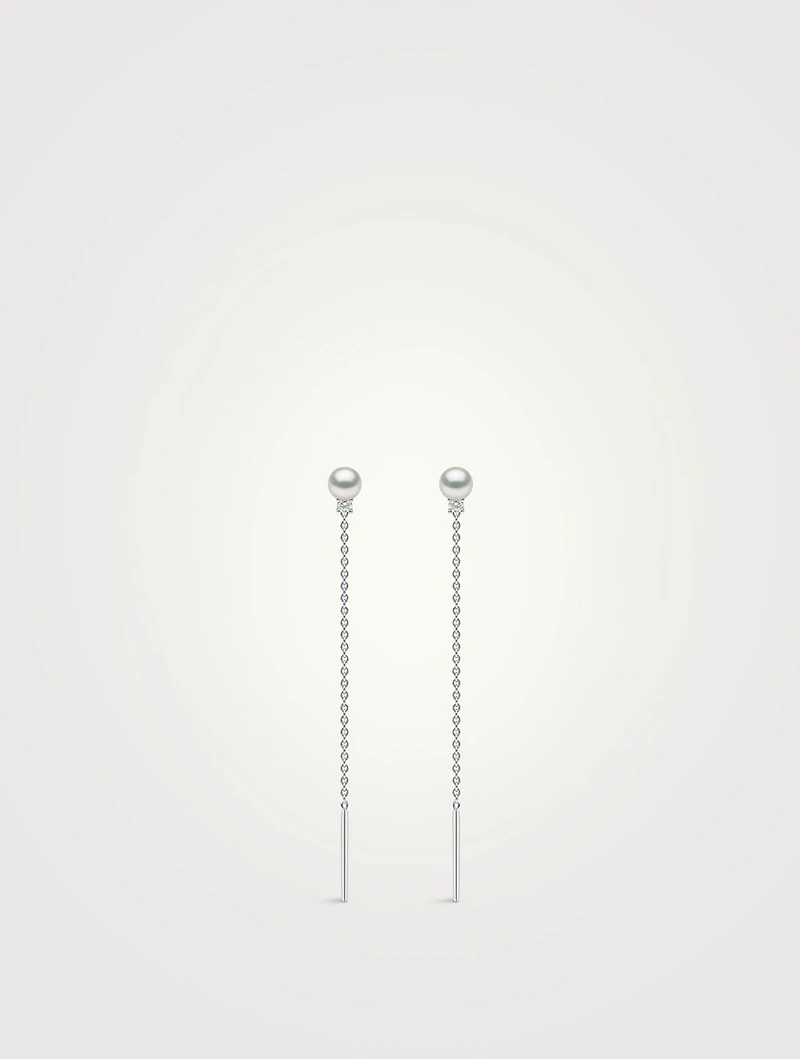 Trend 18K White Gold Freshwater Pearl And Diamond Earrings