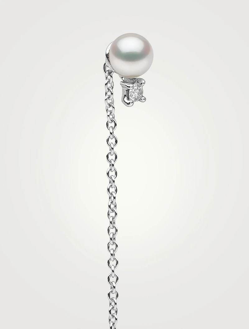Trend 18K White Gold Freshwater Pearl And Diamond Earrings