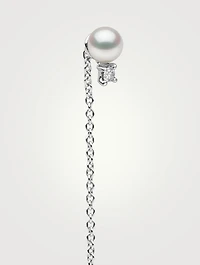 Trend 18K White Gold Freshwater Pearl And Diamond Earrings