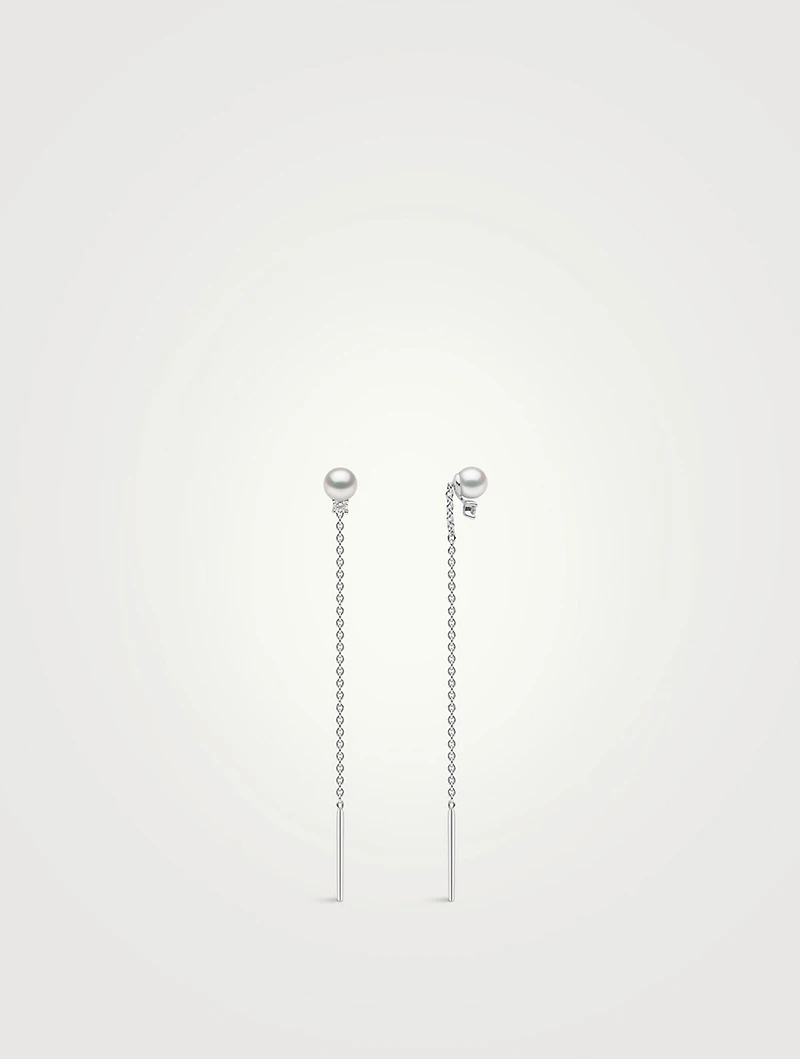 Trend 18K White Gold Freshwater Pearl And Diamond Earrings
