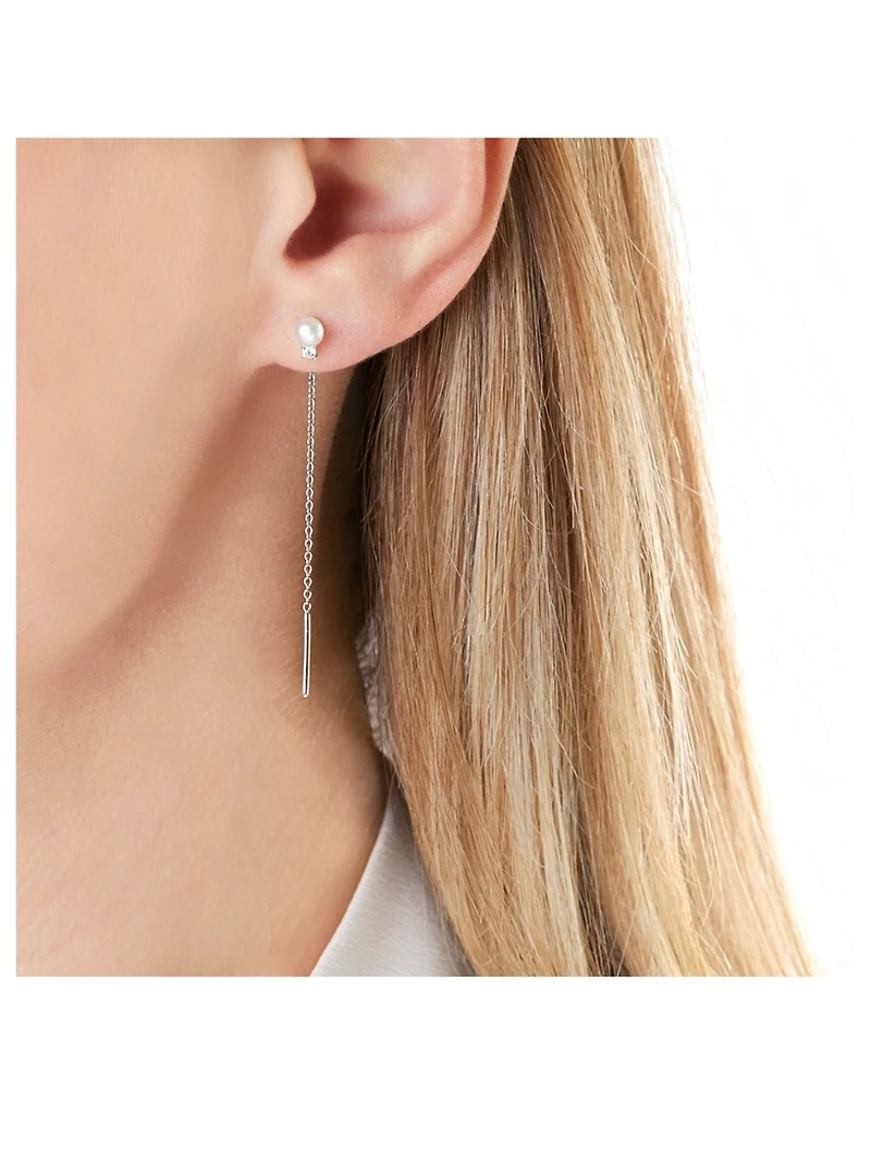 Trend 18K White Gold Freshwater Pearl And Diamond Earrings