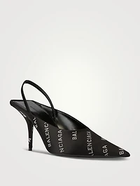 Square Knife Embellished Satin Slingback Pumps