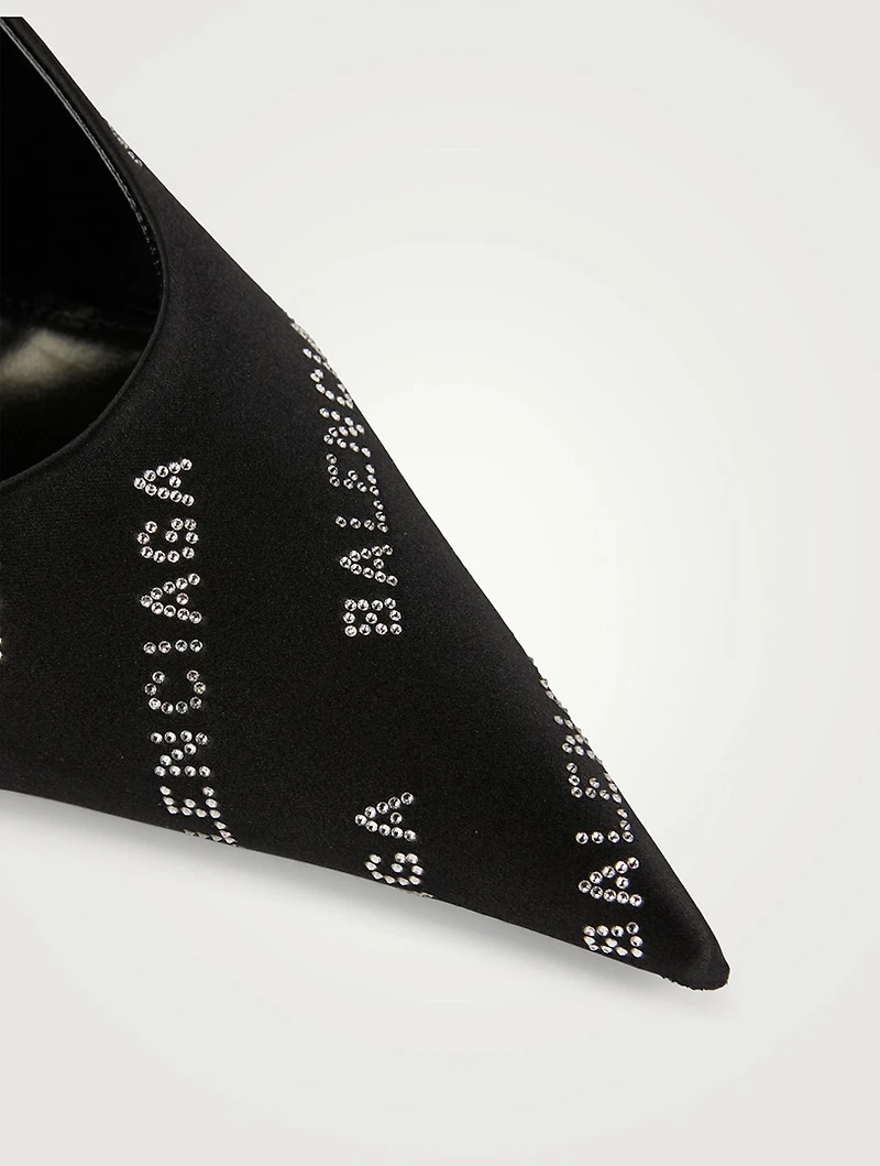 Square Knife Embellished Satin Slingback Pumps