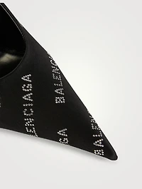 Square Knife Embellished Satin Slingback Pumps