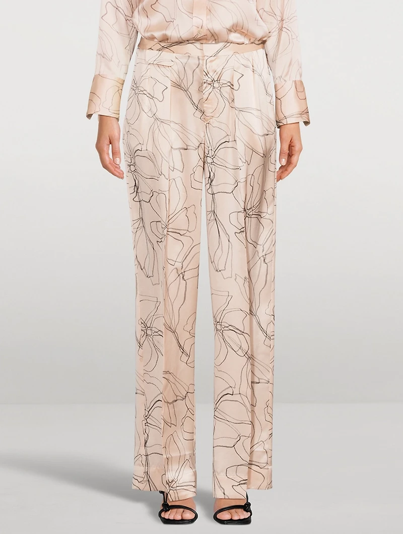 Clement Silk Straight-Leg Trousers Floral Print