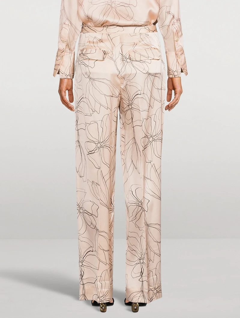 Clement Silk Straight-Leg Trousers Floral Print
