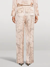 Clement Silk Straight-Leg Trousers Floral Print