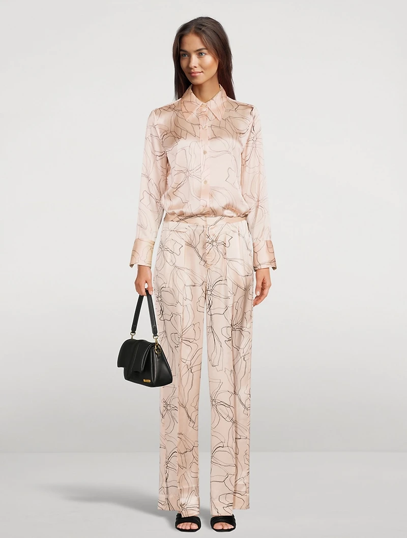 Clement Silk Straight-Leg Trousers Floral Print