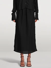 Drawstring Midi Skirt With Side Buttons