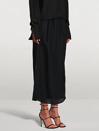 Drawstring Midi Skirt With Side Buttons