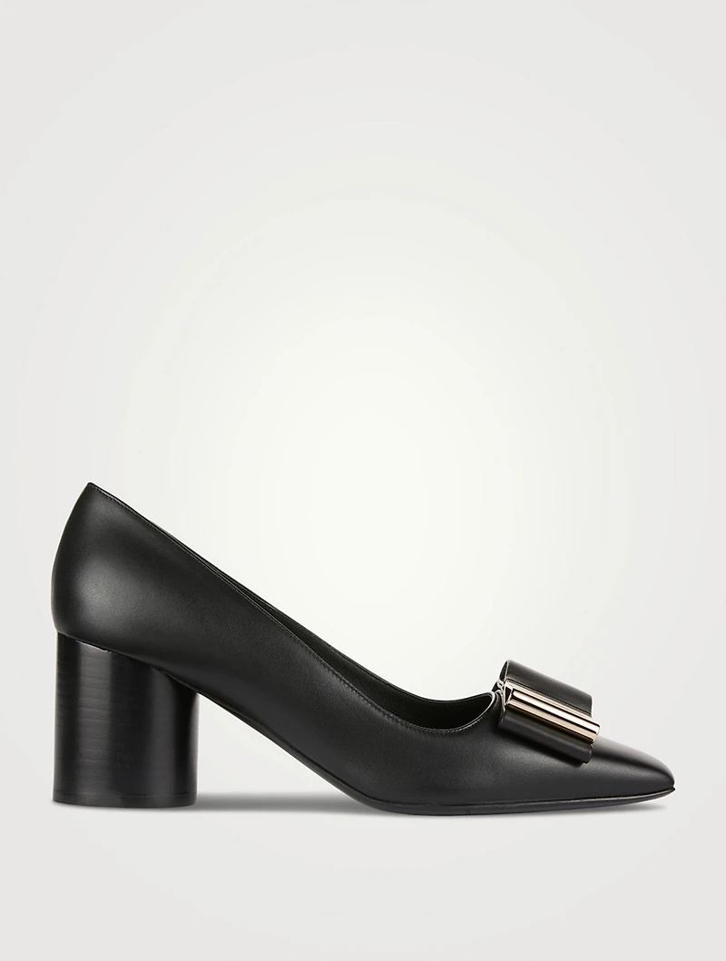 Double-Bow Leather Pumps