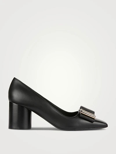 Double-Bow Leather Pumps