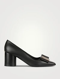 Double-Bow Leather Pumps