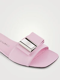 Double Bow Leather Slide Sandals