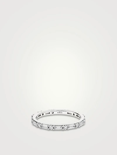 14K White Gold Alternating Shapes Band With Lab Grown Diamonds