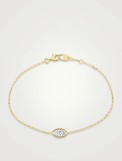 14K Gold Marquise Bezel Station Bracelet With Lab Grown Diamonds