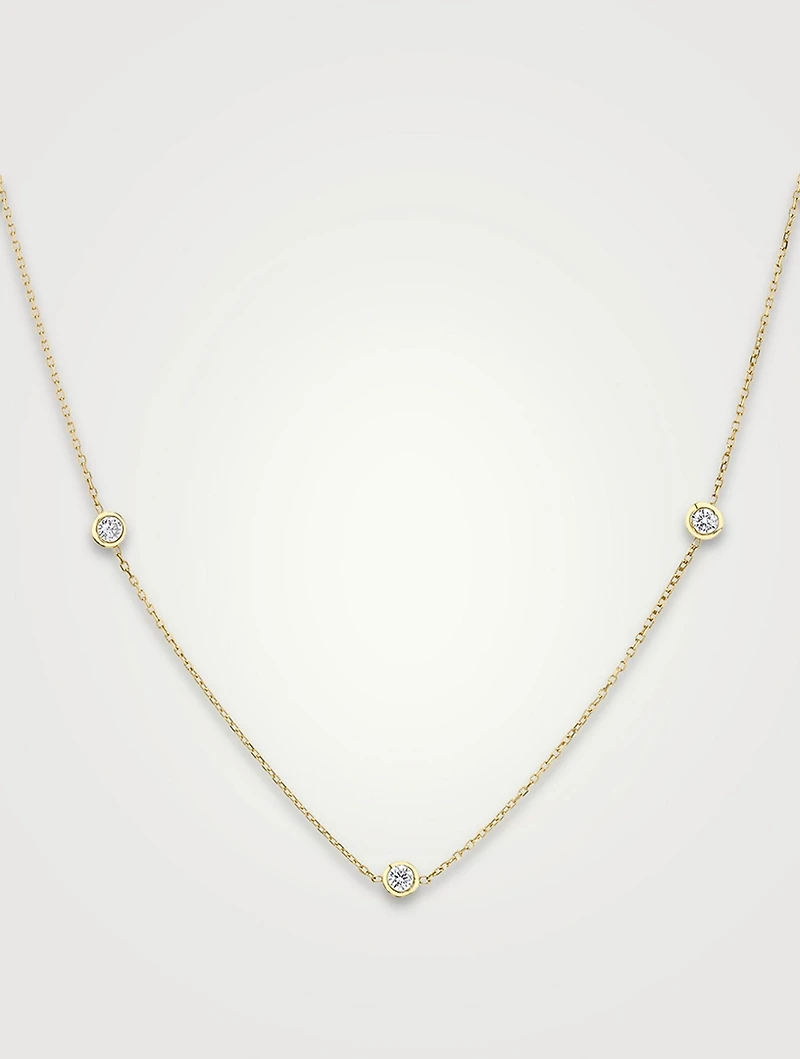 14K Gold Brilliant Round Bezel Station Necklace With Lab Grown Diamonds