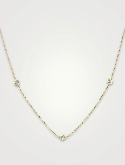 14K Gold Brilliant Round Bezel Station Necklace With Lab Grown Diamonds