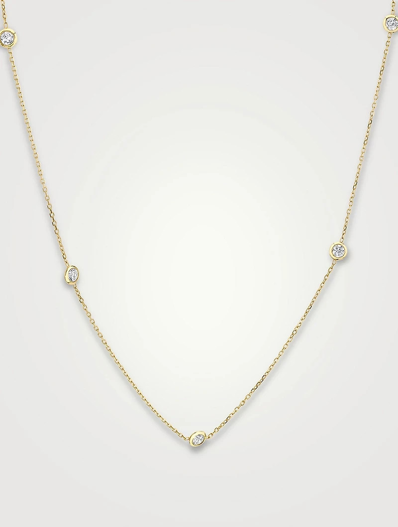 14K Gold Brilliant Round Bezel Station Necklace With Lab Grown Diamonds
