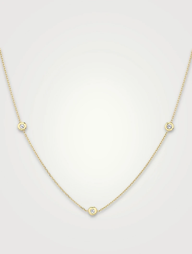 14K Gold Brilliant Round Bezel Station Necklace With Lab Grown Diamonds