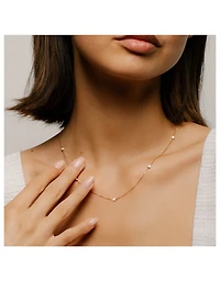 14K Gold Brilliant Round Bezel Station Necklace With Lab Grown Diamonds