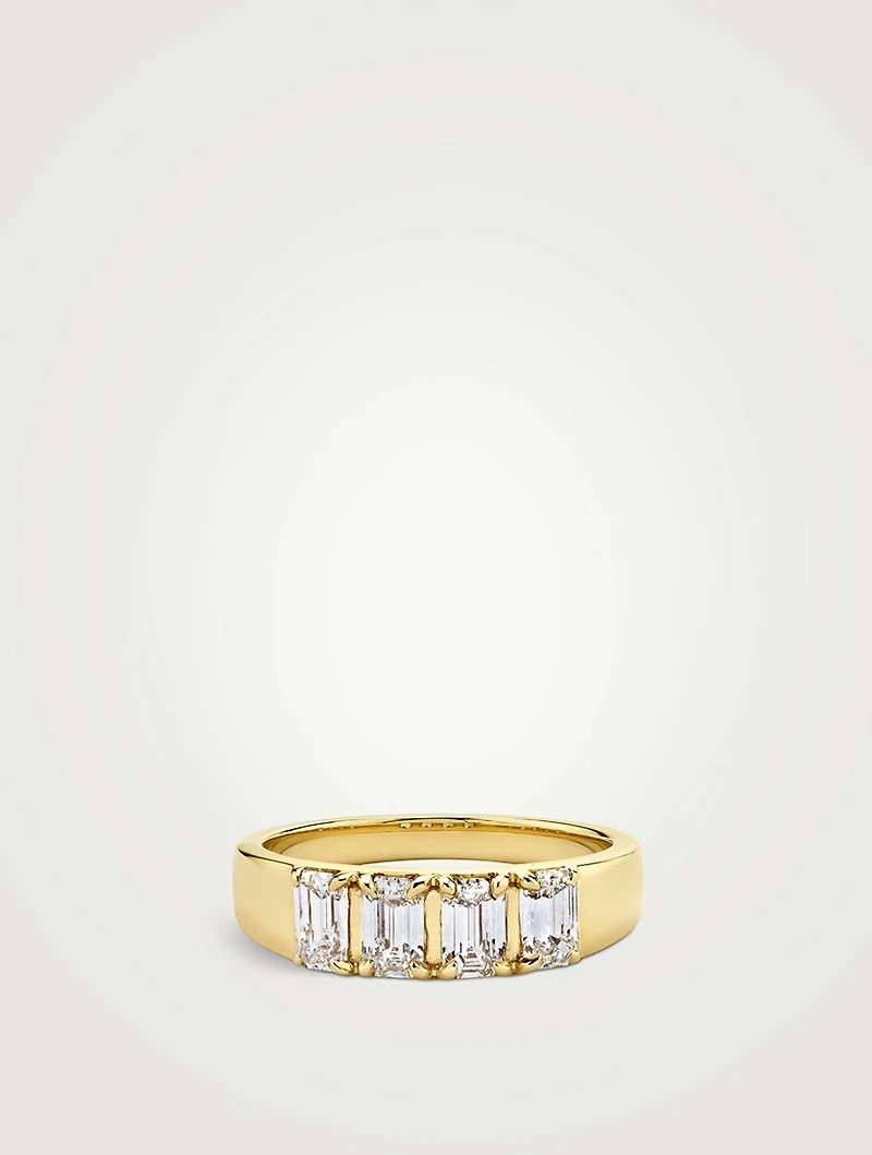 14K Gold Emerald Tetrad Ring With Lab Grown Diamonds