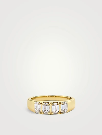 14K Gold Emerald Tetrad Ring With Lab Grown Diamonds