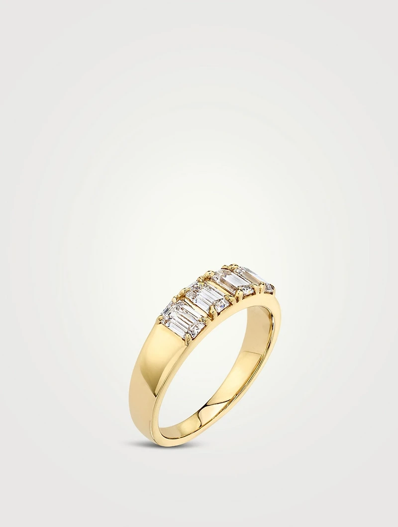14K Gold Emerald Tetrad Ring With Lab Grown Diamonds