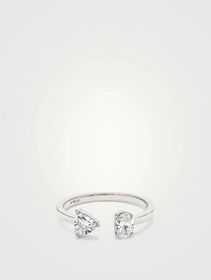 14K Gold Oval And Trillion Mixed Cuff Ring With Lab Grown Diamonds