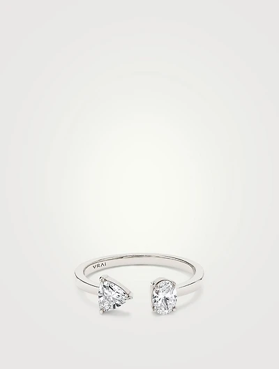 14K Gold Oval And Trillion Mixed Cuff Ring With Lab Grown Diamonds