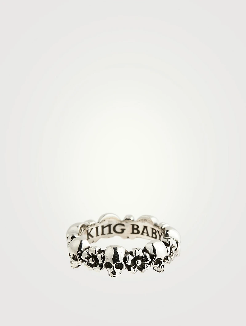 Silver Skull And Sakura Infinity Ring
