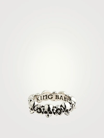 Silver Skull And Sakura Infinity Ring