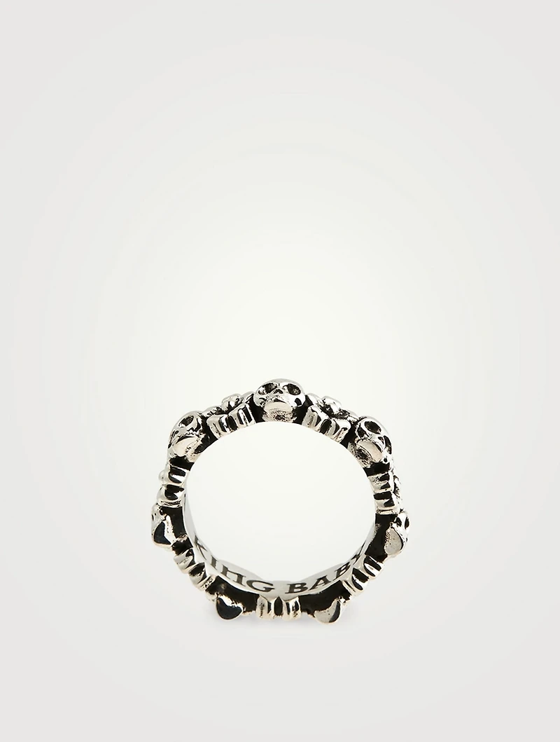 Silver Skull And Sakura Infinity Ring