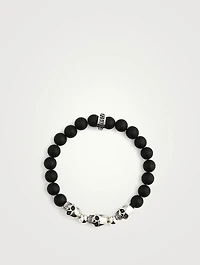 Onyx Beaded Bracelet With Silver Skull Beads