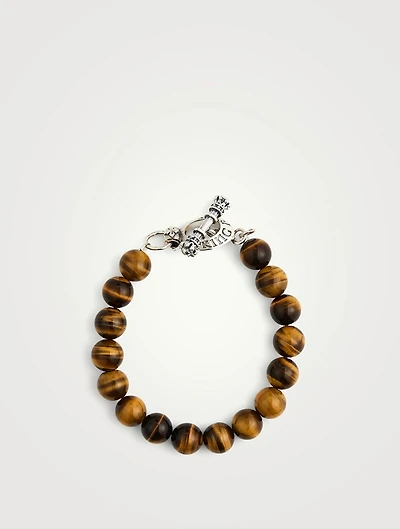 Brown Tiger Eye Beaded Bracelet With Silver Toggle Clasp