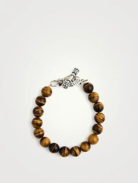 Brown Tiger Eye Beaded Bracelet With Silver Toggle Clasp