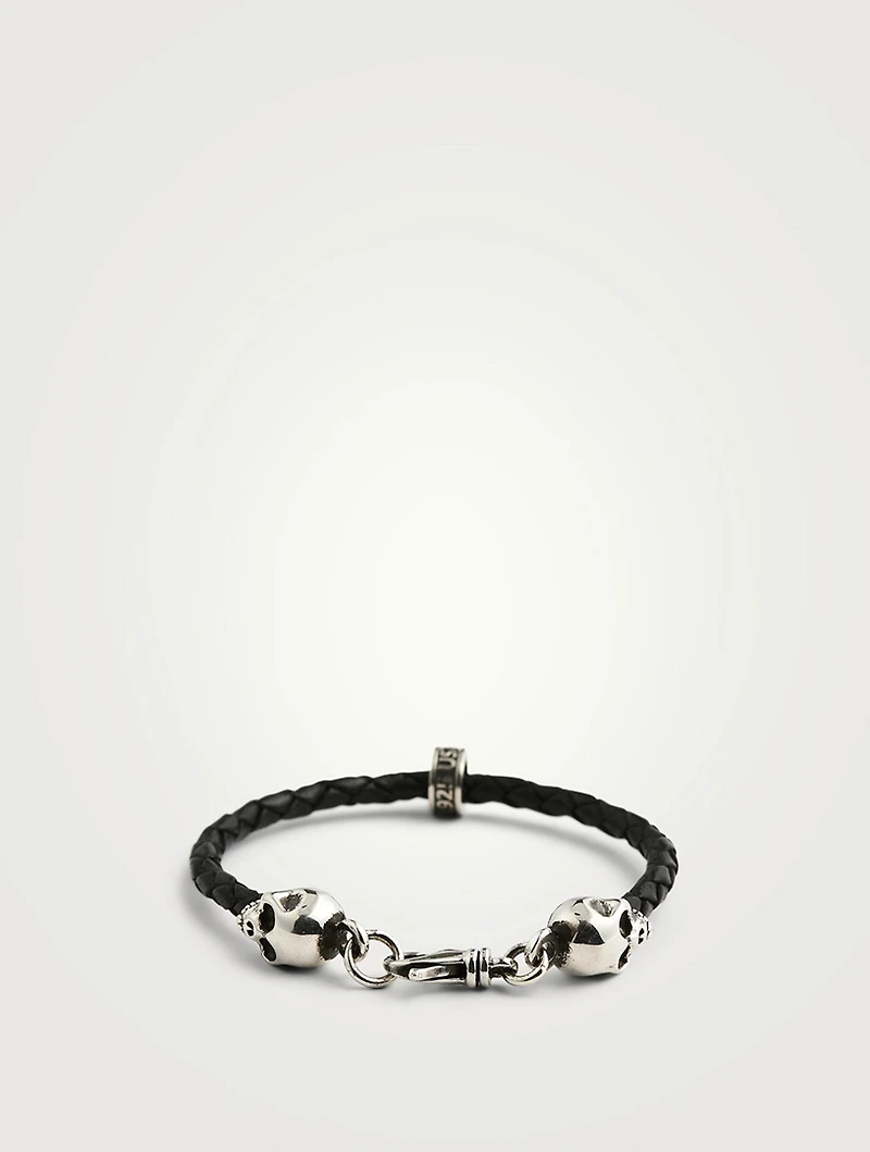 Thin Braided Leather Hamlet Skull Bracelet