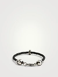 Thin Braided Leather Hamlet Skull Bracelet