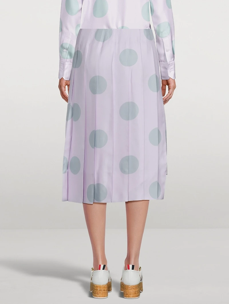 Silk Twill Pleated Midi Skirt Polka Dot Print