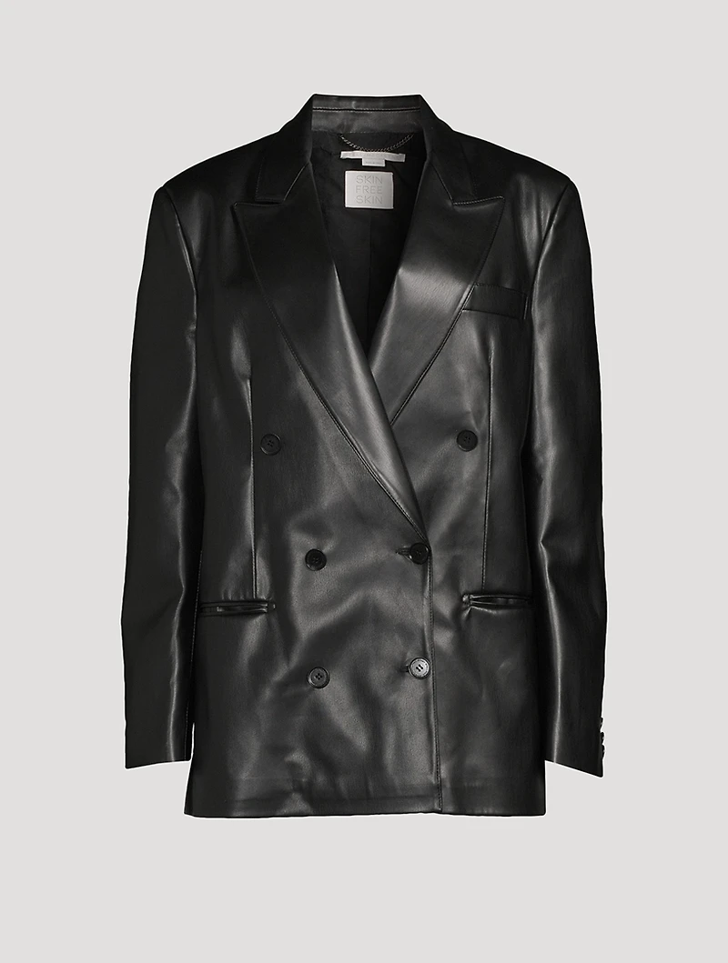 Faux Leather Double-Breasted Blazer