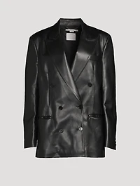 Faux Leather Double-Breasted Blazer