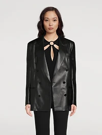 Faux Leather Double-Breasted Blazer